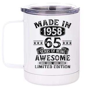 Made In 1958 65 Years Old Gifts 65th Birthday Gift For 12 oz Stainless Steel Tumbler Cup