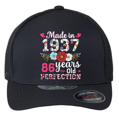 Made In 1937 Floral 86 Years Old 86th Birthday Flexfit Unipanel Trucker Cap