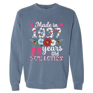 Made In 1937 Floral 86 Years Old 86th Birthday Garment-Dyed Sweatshirt