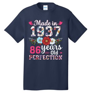 Made In 1937 Floral 86 Years Old 86th Birthday Tall T-Shirt