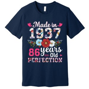 Made In 1937 Floral 86 Years Old 86th Birthday Premium T-Shirt