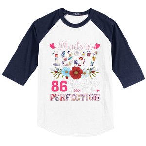 Made In 1937 Floral 86 Years Old 86th Birthday Baseball Sleeve Shirt