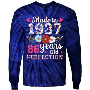 Made In 1937 Floral 86 Years Old 86th Birthday Tie-Dye Long Sleeve Shirt