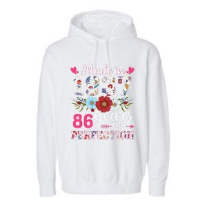 Made In 1937 Floral 86 Years Old 86th Birthday Garment-Dyed Fleece Hoodie