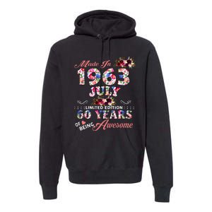 Made In 1963 Floral July 60 Years Of Being Awesome Premium Hoodie