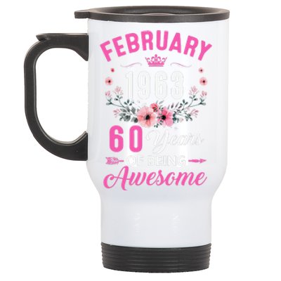 Made In 1963 60 Years Old February 60Th Birthday Women Stainless Steel Travel Mug