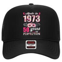 Made In 1973 Floral 50 Year Old 50th Birthday Gifts WoM.e.n.s High Crown Mesh Back Trucker Hat