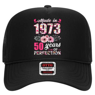 Made In 1973 Floral 50 Year Old 50th Birthday Gifts WoM.e.n.s High Crown Mesh Back Trucker Hat