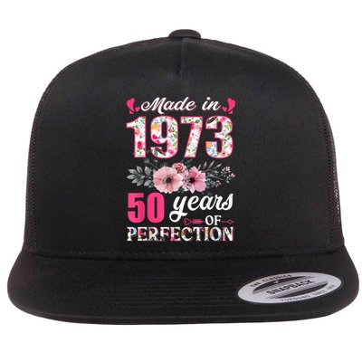 Made In 1973 Floral 50 Year Old 50th Birthday Gifts WoM.e.n.s Flat Bill Trucker Hat