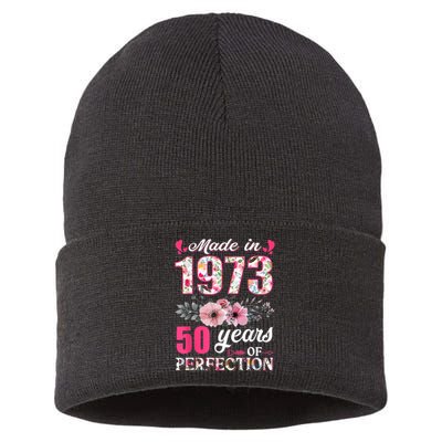 Made In 1973 Floral 50 Year Old 50th Birthday Gifts WoM.e.n.s Sustainable Knit Beanie