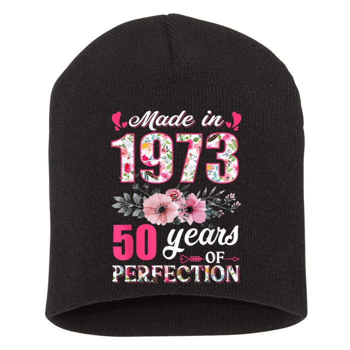 Made In 1973 Floral 50 Year Old 50th Birthday Gifts WoM.e.n.s Short Acrylic Beanie