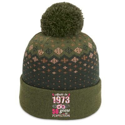 Made In 1973 Floral 50 Year Old 50th Birthday Gifts WoM.e.n.s The Baniff Cuffed Pom Beanie