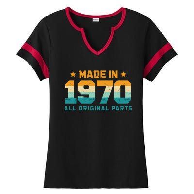 Made In 1970 All Original Parts Birth Year Typography Ladies Halftime Notch Neck Tee