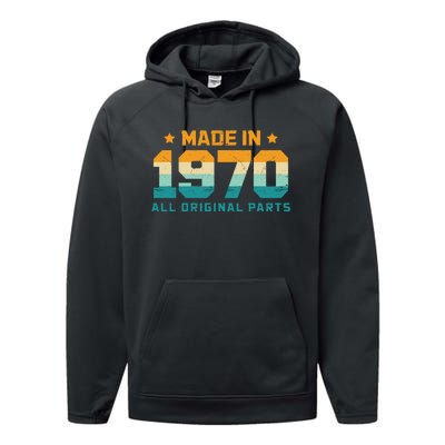 Made In 1970 All Original Parts Birth Year Typography Performance Fleece Hoodie