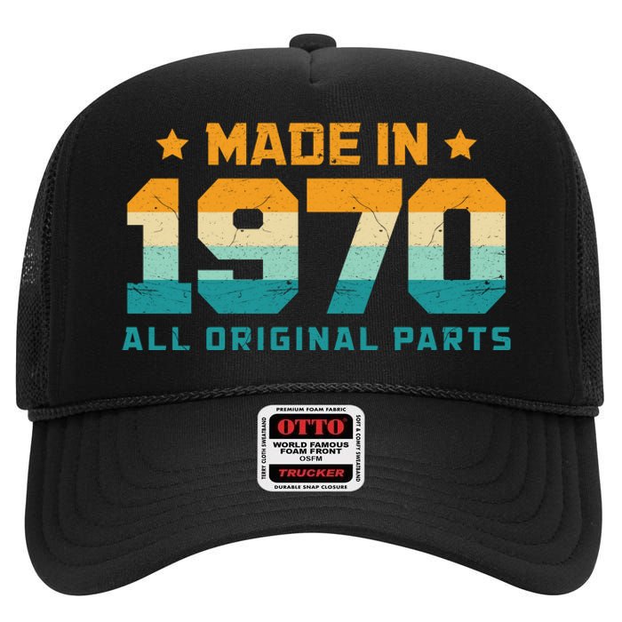 Made In 1970 All Original Parts Birth Year Typography High Crown Mesh Back Trucker Hat