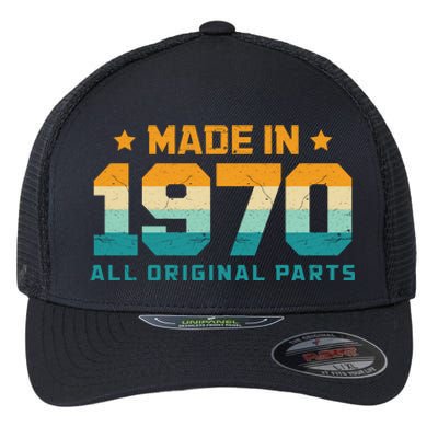 Made In 1970 All Original Parts Birth Year Typography Flexfit Unipanel Trucker Cap