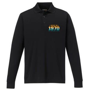 Made In 1970 All Original Parts Birth Year Typography Performance Long Sleeve Polo