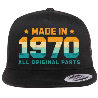 Made In 1970 All Original Parts Birth Year Typography Flat Bill Trucker Hat