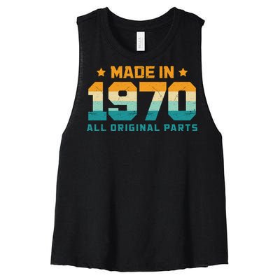 Made In 1970 All Original Parts Birth Year Typography Women's Racerback Cropped Tank