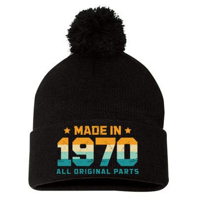 Made In 1970 All Original Parts Birth Year Typography Pom Pom 12in Knit Beanie