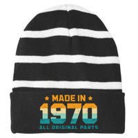 Made In 1970 All Original Parts Birth Year Typography Striped Beanie with Solid Band