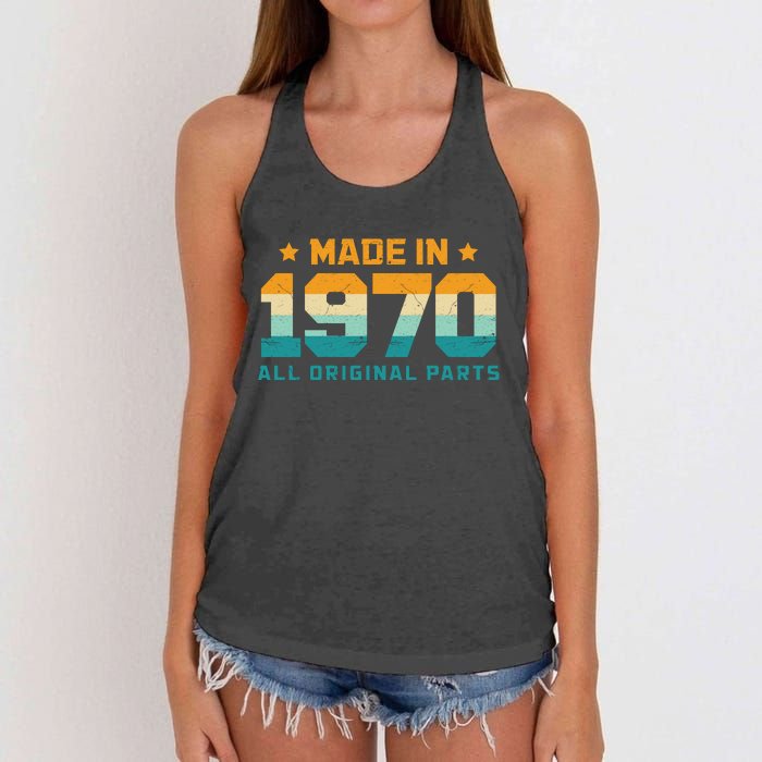 Made In 1970 All Original Parts Birth Year Typography Women's Knotted Racerback Tank