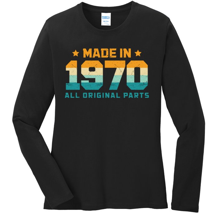 Made In 1970 All Original Parts Birth Year Typography Ladies Long Sleeve Shirt