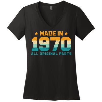 Made In 1970 All Original Parts Birth Year Typography Women's V-Neck T-Shirt