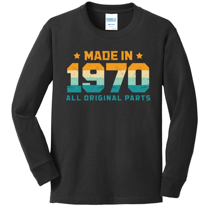 Made In 1970 All Original Parts Birth Year Typography Kids Long Sleeve Shirt