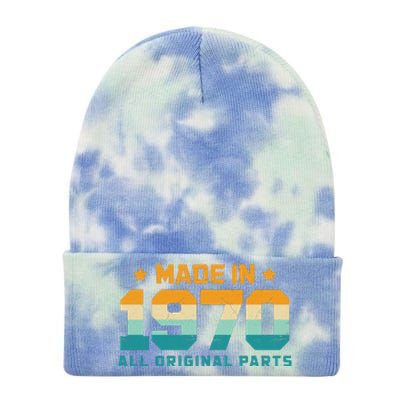 Made In 1970 All Original Parts Birth Year Typography Tie Dye 12in Knit Beanie