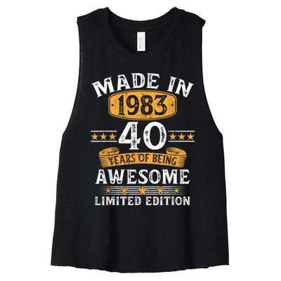 Made In 1983 40 Years Old 40th Birthday Gifts For  Women's Racerback Cropped Tank