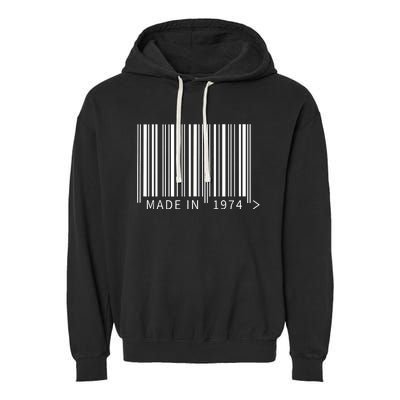 Made In 1974 Funny Barcode Design For Retail Lovers Garment-Dyed Fleece Hoodie