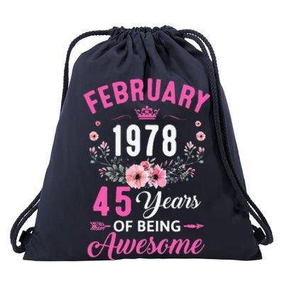 Made In 1978 45 Years Old February 45Th Birthday Women Drawstring Bag