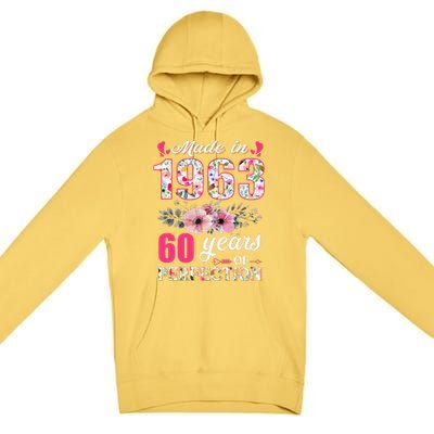 Made In 1963 Floral 60 Year Old 60th Birthday Gifts Premium Pullover Hoodie