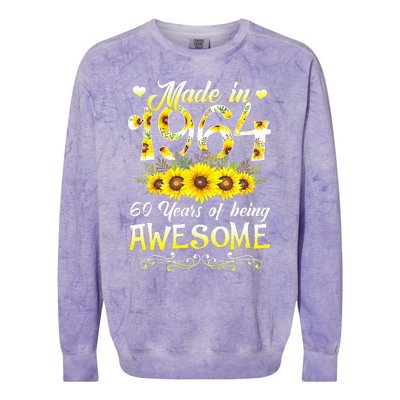 Made In 1964 Sunflower 60th Bday 60 Years Of Being Awesome Colorblast Crewneck Sweatshirt