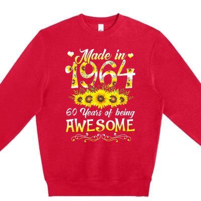 Made In 1964 Sunflower 60th Bday 60 Years Of Being Awesome Premium Crewneck Sweatshirt