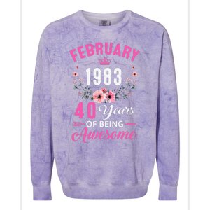 Made In 1983 40 Years Old February 40Th Birthday Women Colorblast Crewneck Sweatshirt