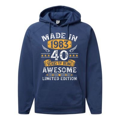 Made In 1983 40 Years Old Gifts 40th Birthday Gift For Performance Fleece Hoodie