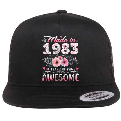 Made In 1983 Floral 40th Birthday 40 Years Of Being Awesome Flatbill Hat