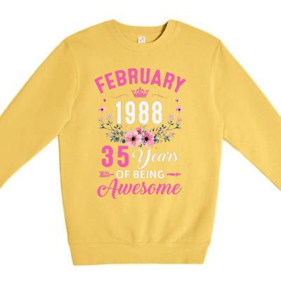 Made In 1988 35 Years Old February 35Th Birthday Women Premium Crewneck Sweatshirt