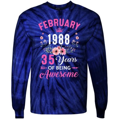 Made In 1988 35 Years Old February 35Th Birthday Women Tie-Dye Long Sleeve Shirt