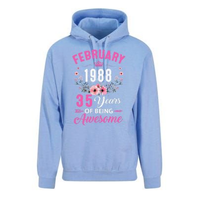 Made In 1988 35 Years Old February 35Th Birthday Women Unisex Surf Hoodie