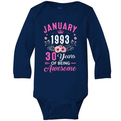 Made In 1993 30 Years Old January 30Th Birthday Women Baby Long Sleeve Bodysuit