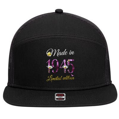 Made In 1945 - 80 Year Old Floral 1945 80th Birthday 7 Panel Mesh Trucker Snapback Hat