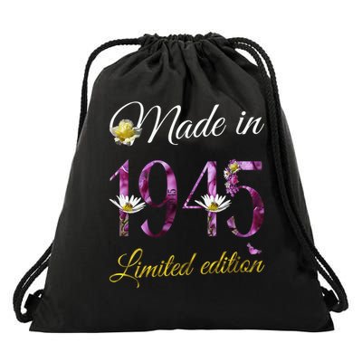 Made In 1945 - 80 Year Old Floral 1945 80th Birthday Drawstring Bag