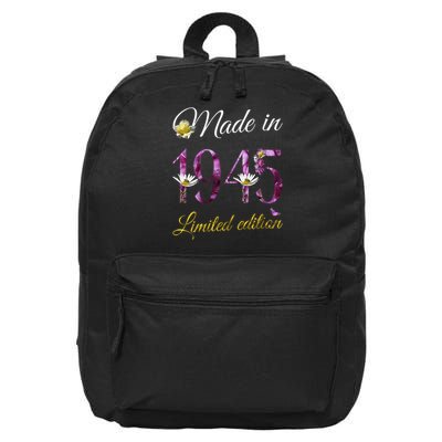 Made In 1945 - 80 Year Old Floral 1945 80th Birthday 16 in Basic Backpack