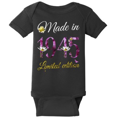 Made In 1945 - 80 Year Old Floral 1945 80th Birthday Baby Bodysuit