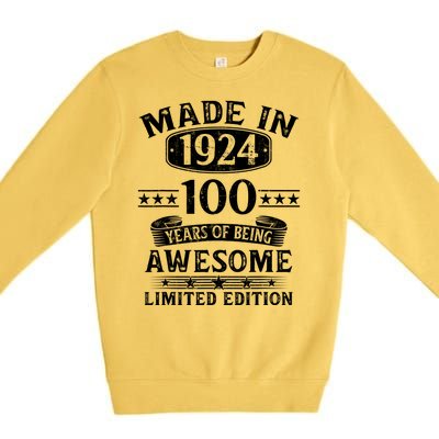 Made In 1924 100 Years Of Being Awesome Limited Edition 100th Birthday Premium Crewneck Sweatshirt