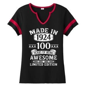 Made In 1924 100 Years Of Being Awesome Limited Edition 100th Birthday Ladies Halftime Notch Neck Tee