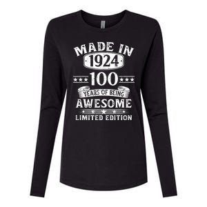 Made In 1924 100 Years Of Being Awesome Limited Edition 100th Birthday Womens Cotton Relaxed Long Sleeve T-Shirt